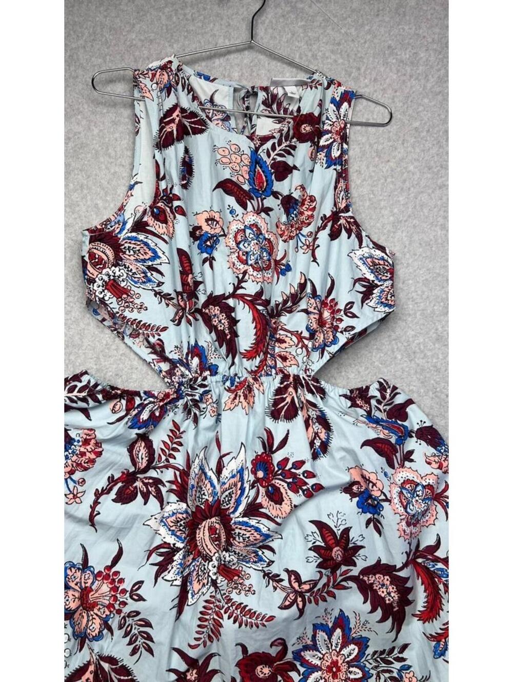 RHODE x Target Leafy Floral Cutout Maxi Dress Light Blue Cotton Boho Pockets L - Picture 7 of 9